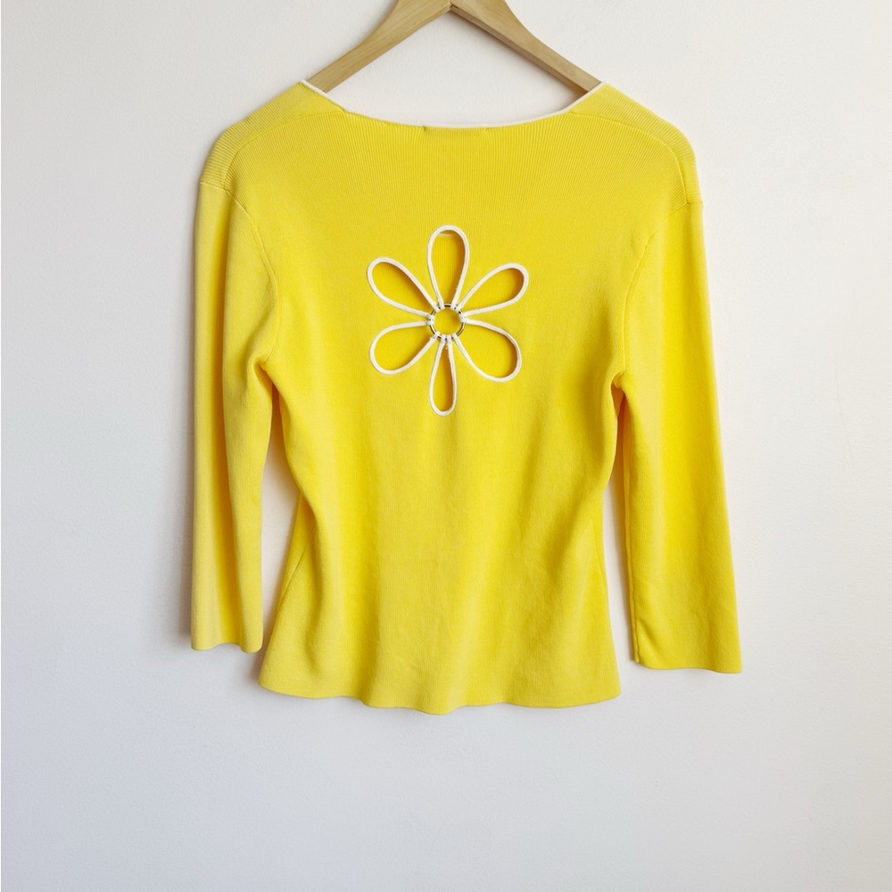 yellow ribbed long sleeve with flower cut out
